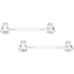 13/16 925 Silver Clear Gem Bioplast Teardrop Nipple Ring Set