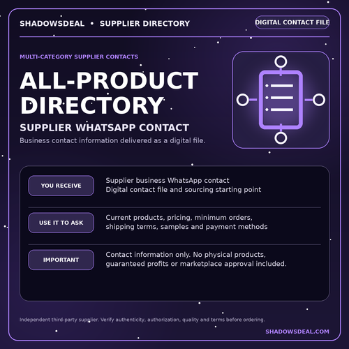 All product supplier contact directory digital file from ShadowsDeal