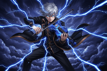 Electric Blue Lightning Violin | Electric-Acoustic with Machine Head Pegs & Carbon Bow
