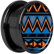 Blue Orange Tribal Print Black Anodized Screw Fit Plug Set 18mm