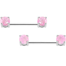 14G Pink CZ Gem BCR Captive Ring Barbell Nipple Ring Set