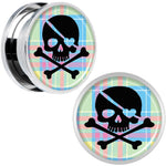 Pink Green Plaid Heart Skull Steel Screw Fit Plug Set 18mm