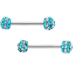 5/8 Clear Aqua CZ Gem Two Tone Stripe Barbell Nipple Ring Set
