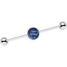 14G Happy Holidays Snowflake Industrial Barbell 37mm
