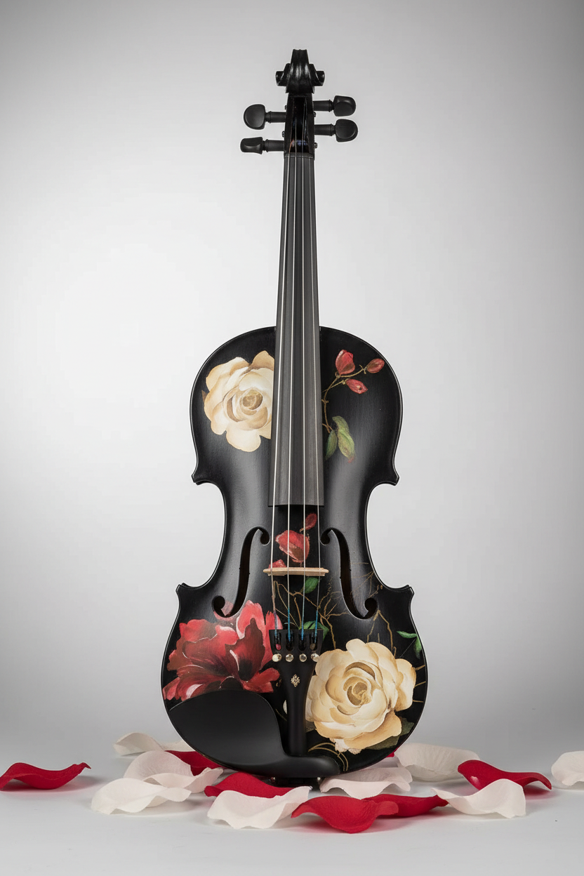 Black Rose Viola Outfit | Custom Crystal Tailpiece & Pearl Fine Tuners