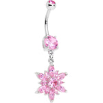 Pink Gem Snowflake Burst Dangle Belly Ring