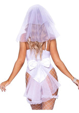Bridal Babe Lace Garter Bodysuit, Bow and Train Bustle, and Bridal Veil