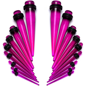 14 to 00G Fuchsia Acrylic Straight Taper Set 18 Piece Stretching Kit
