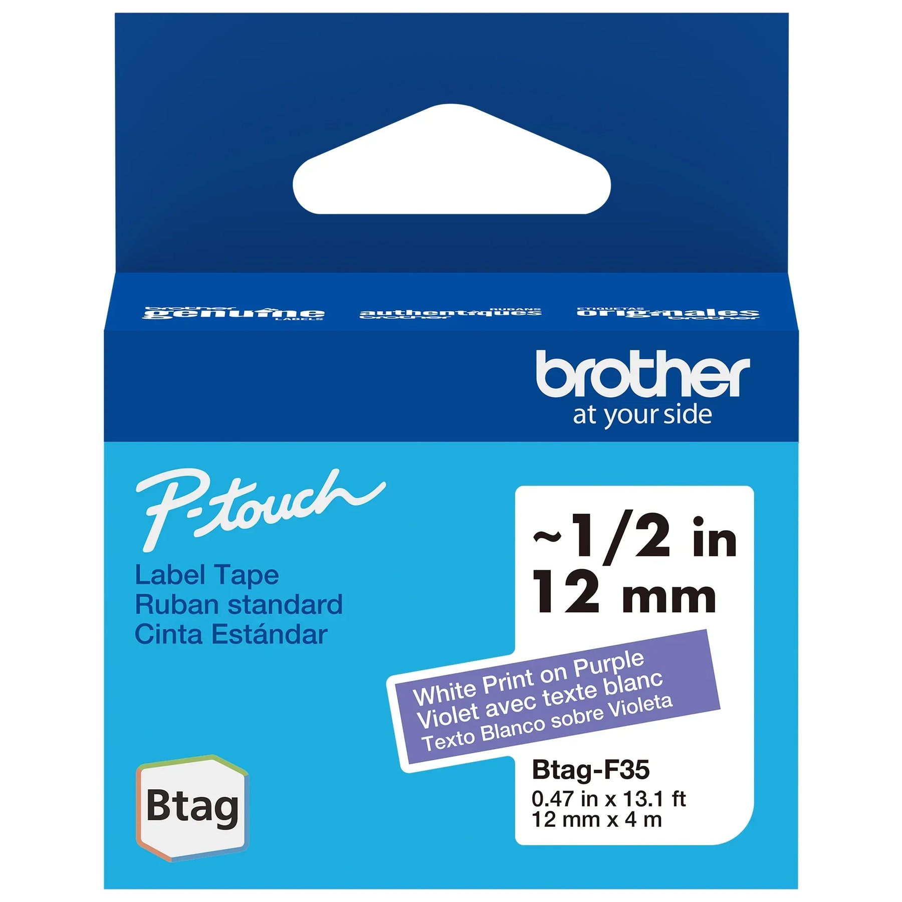 New, Pre-owned, Brother P-Touch Btag BTAG335 White on Black Label Tape ~1/2in by 13.1ft (12mm x 4m)