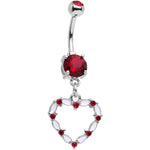 Red Gem White Whole Heart Dangle Belly Ring