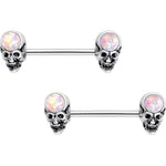14G 5/8 White Faux Opal Psychic Skull Barbell Nipple Ring Set