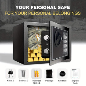 Fireproof Digital Home Safe with Keypad, Sensor Light & Money Bag-Silver
