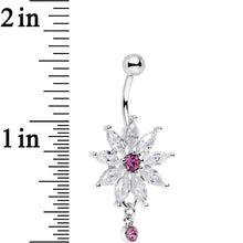 Clear Pink Gem Breathtaking Flower Dangle Belly Ring