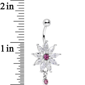 Clear Pink Gem Breathtaking Flower Dangle Belly Ring