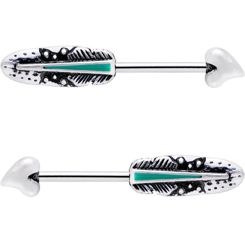 9/16 Faux Turquoise Southwest Heart Arrow Barbell Nipple Ring Set