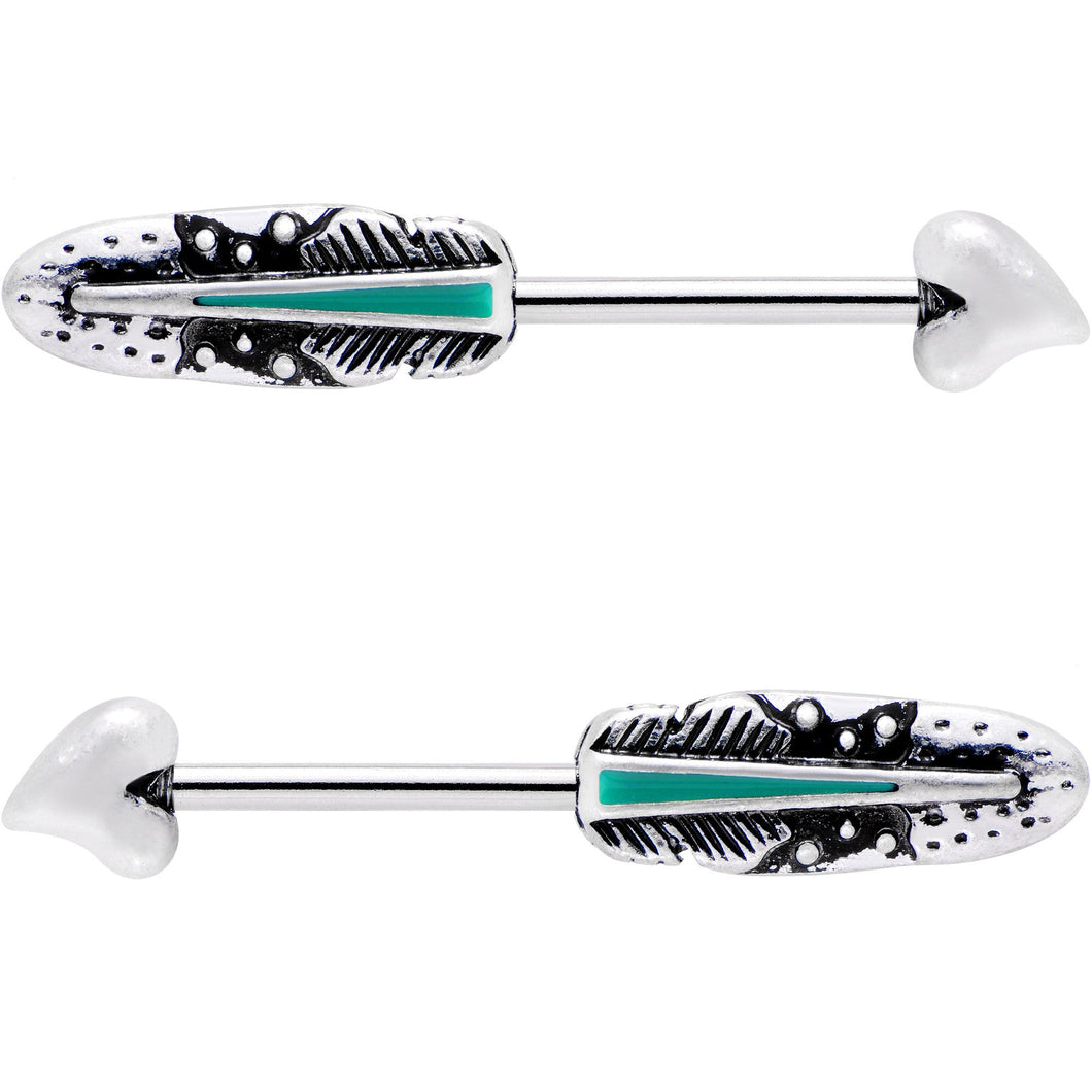 9/16 Faux Turquoise Southwest Heart Arrow Barbell Nipple Ring Set