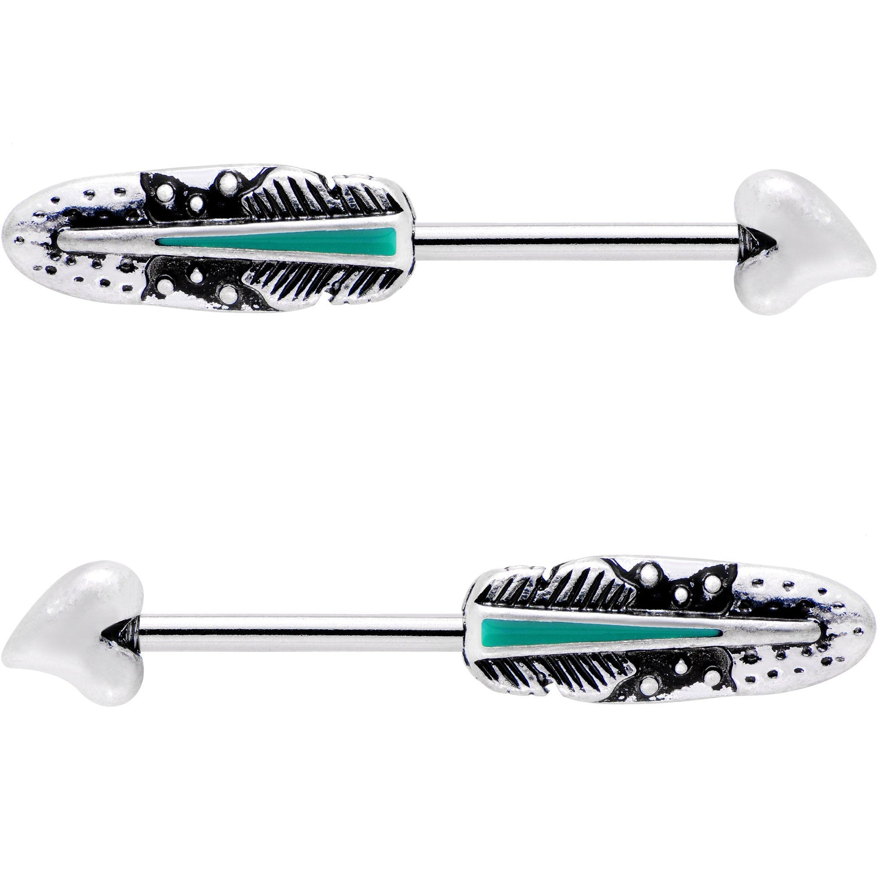 9/16 Faux Turquoise Southwest Heart Arrow Barbell Nipple Ring Set