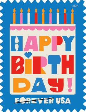 2026 Happy Birthday Forever Stamps clear sheet image