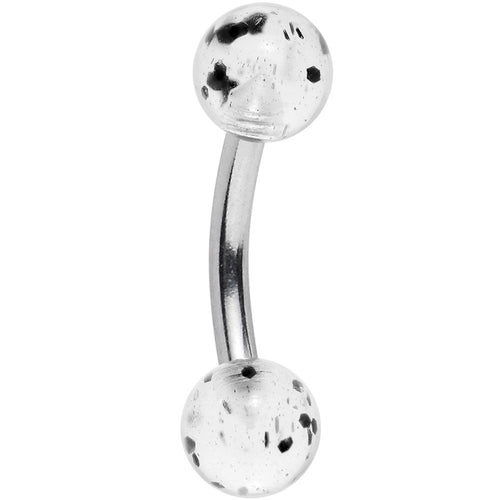 16G 1/4 Black Splatter Clear Acrylic Curved Barbell Earring