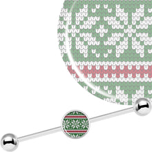 14G Green Red Christmas Sweater Industrial Barbell 37mm