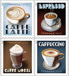 Official USPS Espresso Drinks Forever stamps booklet artwork