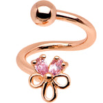 Pink CZ Gem Rose Gold PVD Sage Flower Spiral Twister Belly Ring