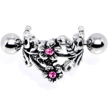 16G 1/2 Pink Gem Double Daisy Flower Cuff Cartilage Earring