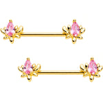 Pink Gem Gold Tone Anodized Fiery Flame Barbell Nipple Ring Set