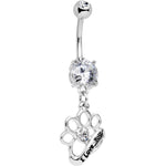 Clear Gem I Love You Brass Knuckles Dangle Belly Ring