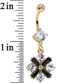 Clear Gem Gold Anodized Black X Marks the Sparkle Dangle Belly Ring