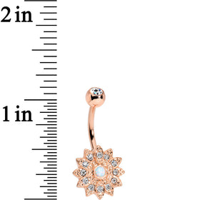 White Faux Opal Clear Gem Rose Gold Plated Fancy Flower Belly Ring