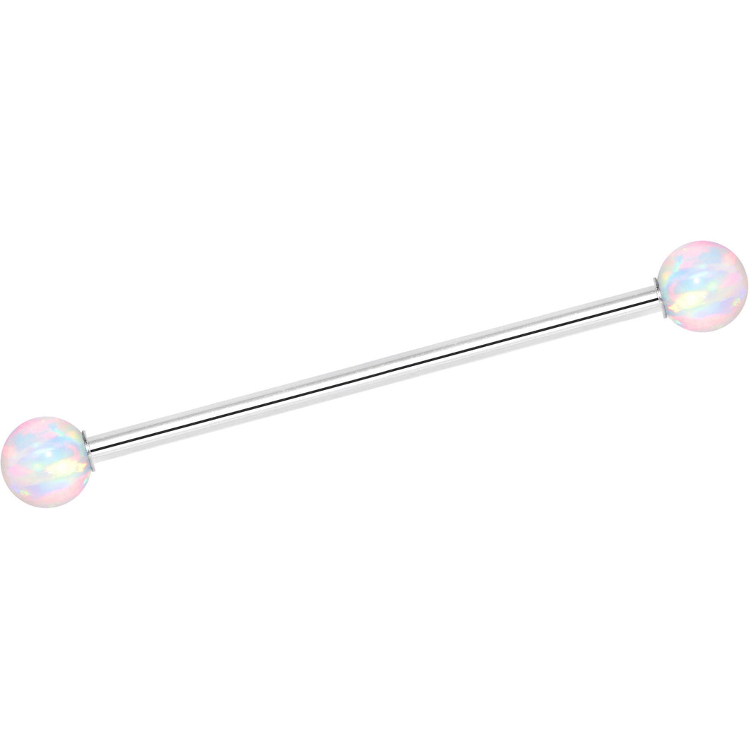 14G White 5mm Synthetic Opal Ball Industrial Barbell 32mm