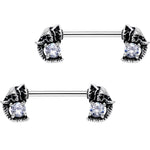 9/16 Clear Gem Elephants Treasure Barbell Nipple Ring Set
