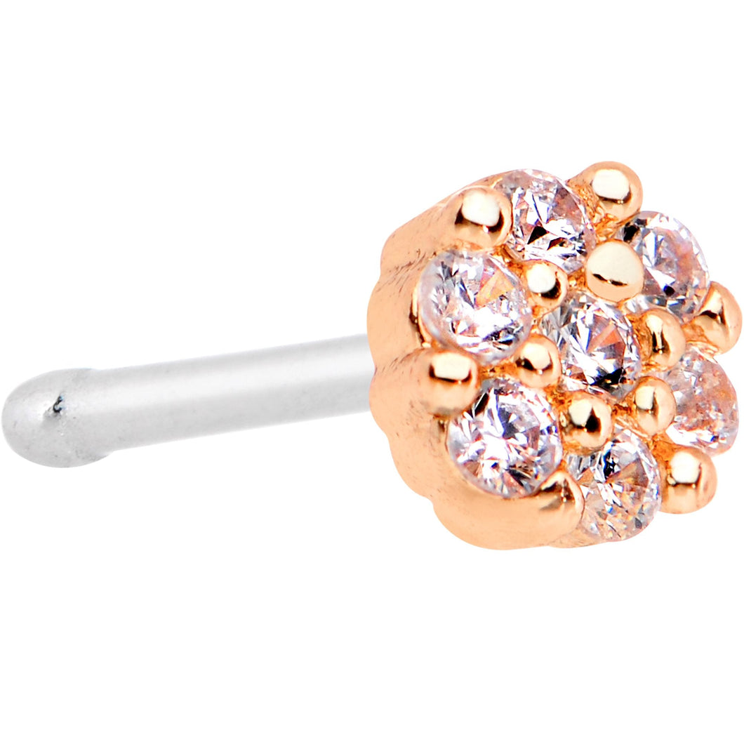 20G 1/4 Clear CZ Gem Rose Gold Tone Cute Cluster Nose Bone