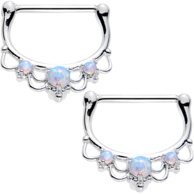 14G 9/16 White Faux Opal Delicate Flourish Nipple Clicker Set
