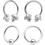 16G Clear CZ Gem Flower Horseshoe BCR Captive Ring Set of 4