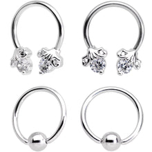 16G Clear CZ Gem Flower Horseshoe BCR Captive Ring Set of 4