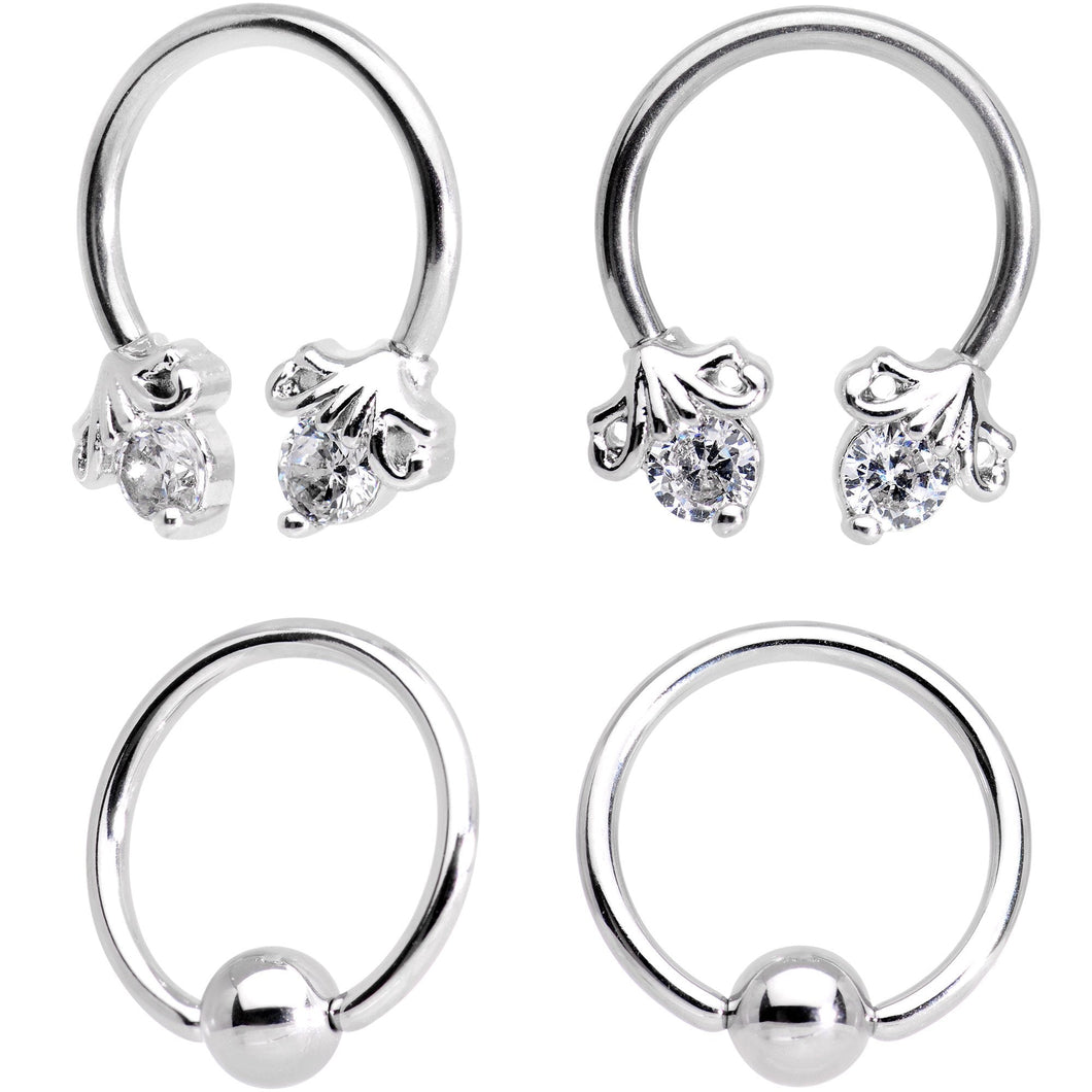 16G Clear CZ Gem Flower Horseshoe BCR Captive Ring Set of 4