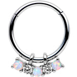 16G 3/8 White Synthetic Opal Dazzle Hinged Segment Ring