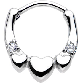16G 5/16 Clear Gem Hearty Hug Hearts Septum Clicker