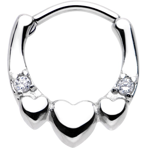 16G 5/16 Clear Gem Hearty Hug Hearts Septum Clicker