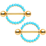 14mm Southwestern Blue Gold Tone Anodized Round Nipple Shield Set