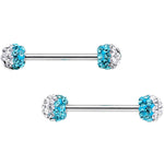 5/8 Clear Aqua CZ Gem Two Tone Sparkle Barbell Nipple Ring Set