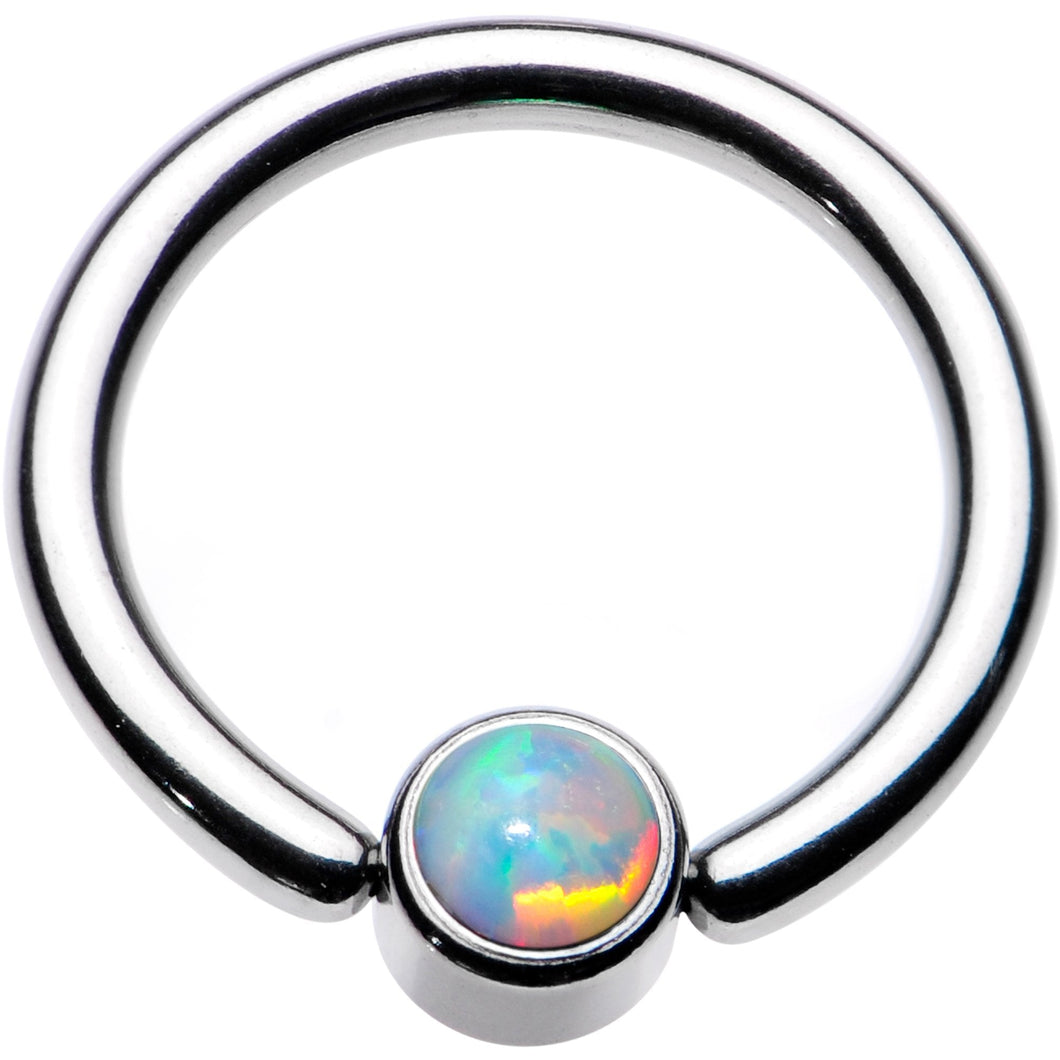 14G 3/8 White Faux Opal 4mm Disc BCR Captive Ring