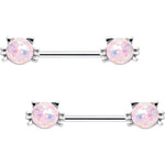 5/8 White Faux Opal Kitty Cat Whiskers Barbell Nipple Ring Set