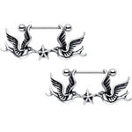 14G 7/8 Birds Nautical Star Dangle Nipple Shield Set