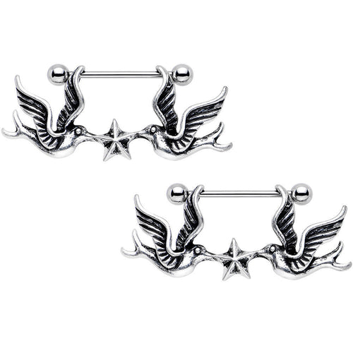 14G 7/8 Birds Nautical Star Dangle Nipple Shield Set