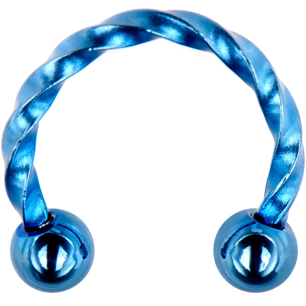 16G 5/16 Light Blue IP Seriously Twisted Horseshoe Curved Barbell