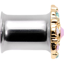 Pink Green White Gem Glam Flower Double Flare Tunnel Plug Set