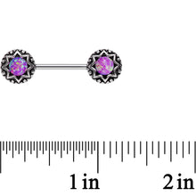 14G 5/8 Pink Synthetic Opal Lotus Flower Nipple Barbell Set